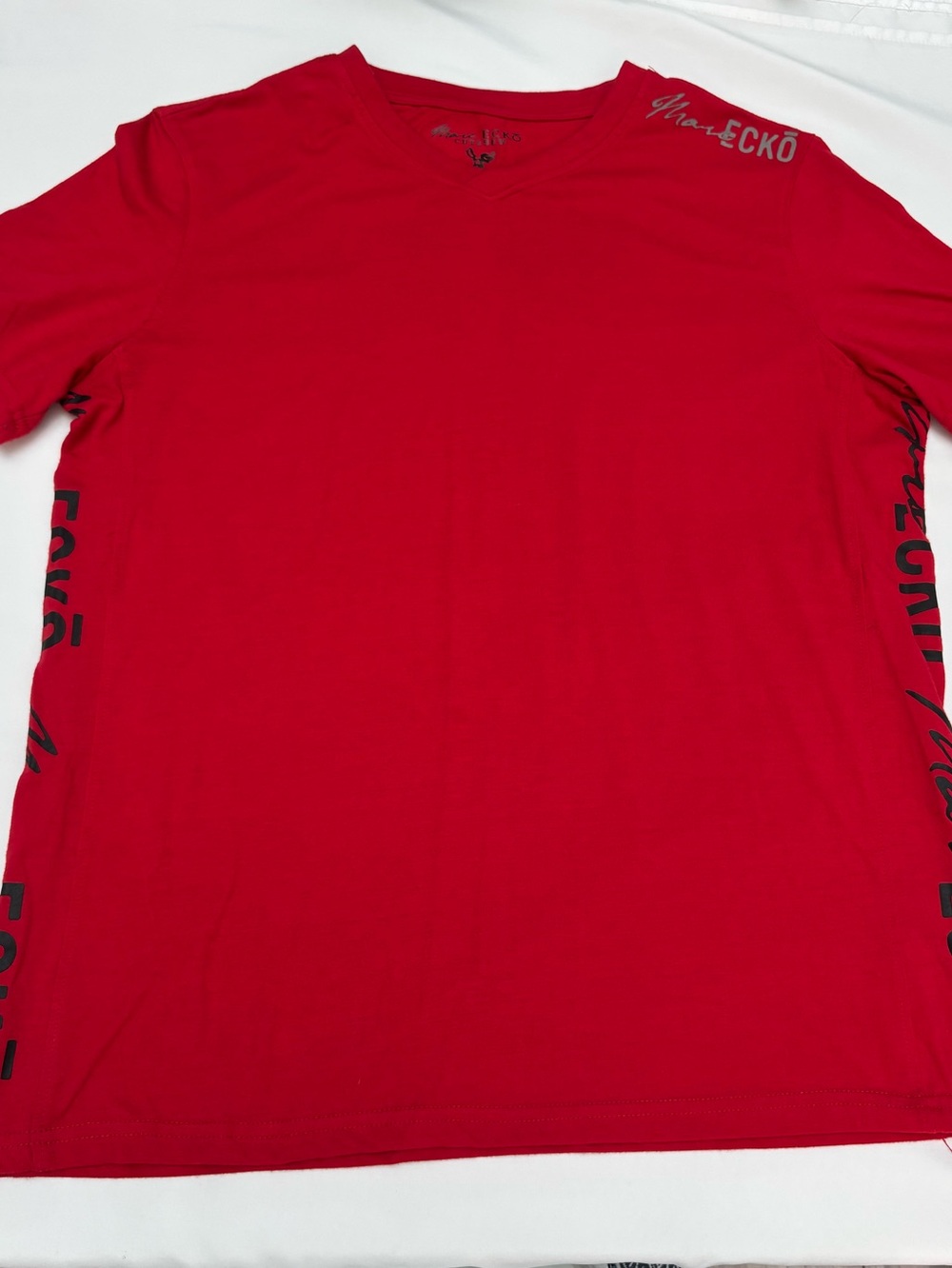 Men’s Marc Ecko Cut & Sew Red Short-Sleeve V-Neck Tee with Side Logo